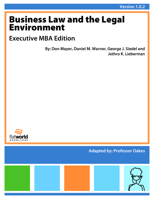 Cover of Business Law and the Legal Environment: Executive MBA Edition v1.0.2