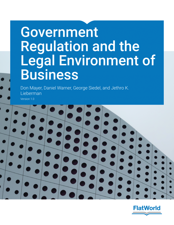 Cover of Government Regulation and the Legal Environment of Business v1.0